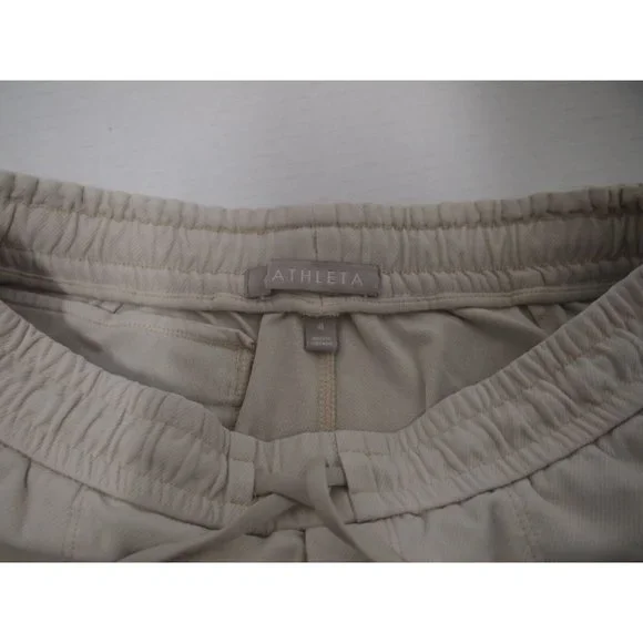 Athleta Womens Shorts 4 Drawstring Soft Zipper Pockets Beige 4" Inseam - Picture 3 of 5